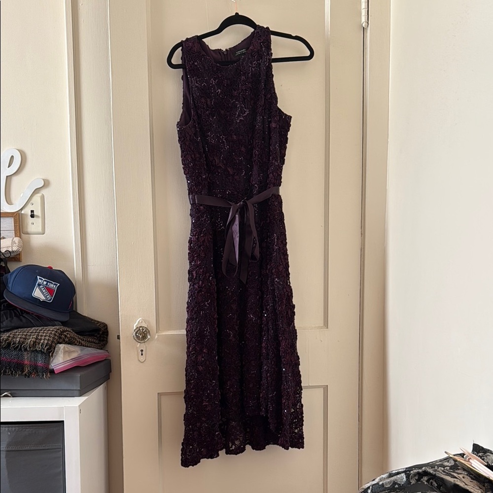 Stunning Sequined 3D floral Purple Lace Dress